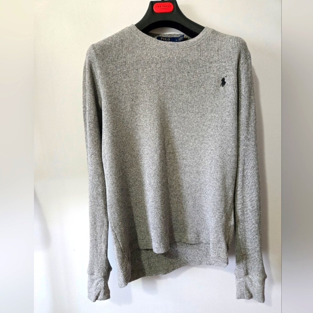 Polo Ralph Lauren Grey Waffle Knit Long Sleeve Top. Size Medium